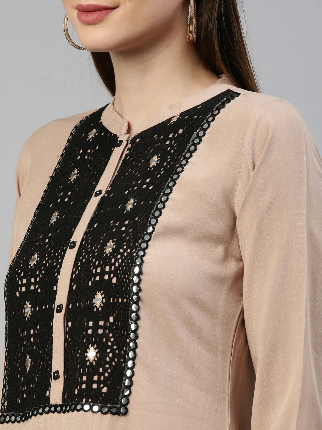 Neerus Beige Color Rayon Fabric Kurta - Image 8