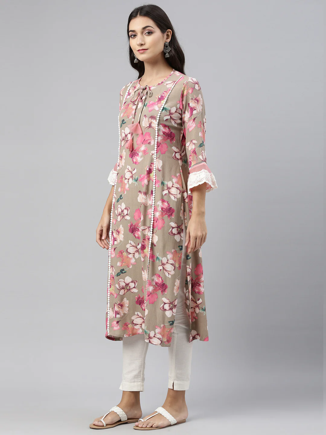 Neerus Beige Color Rayon Fabric Tunic - Image 5