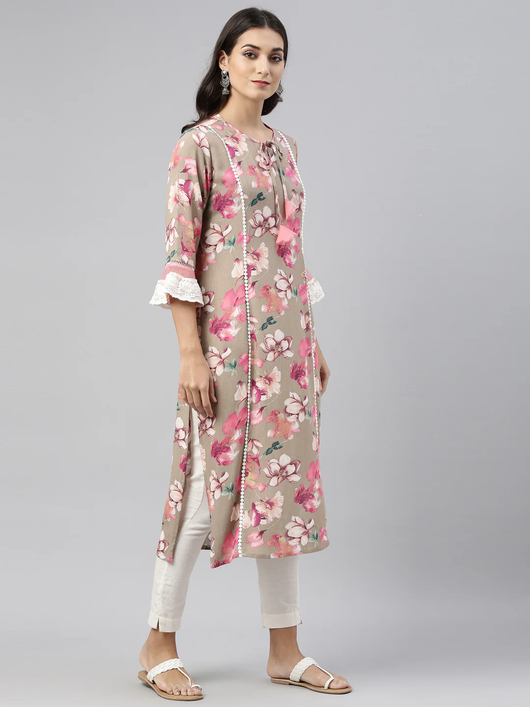 Neerus Beige Color Rayon Fabric Tunic - Image 6