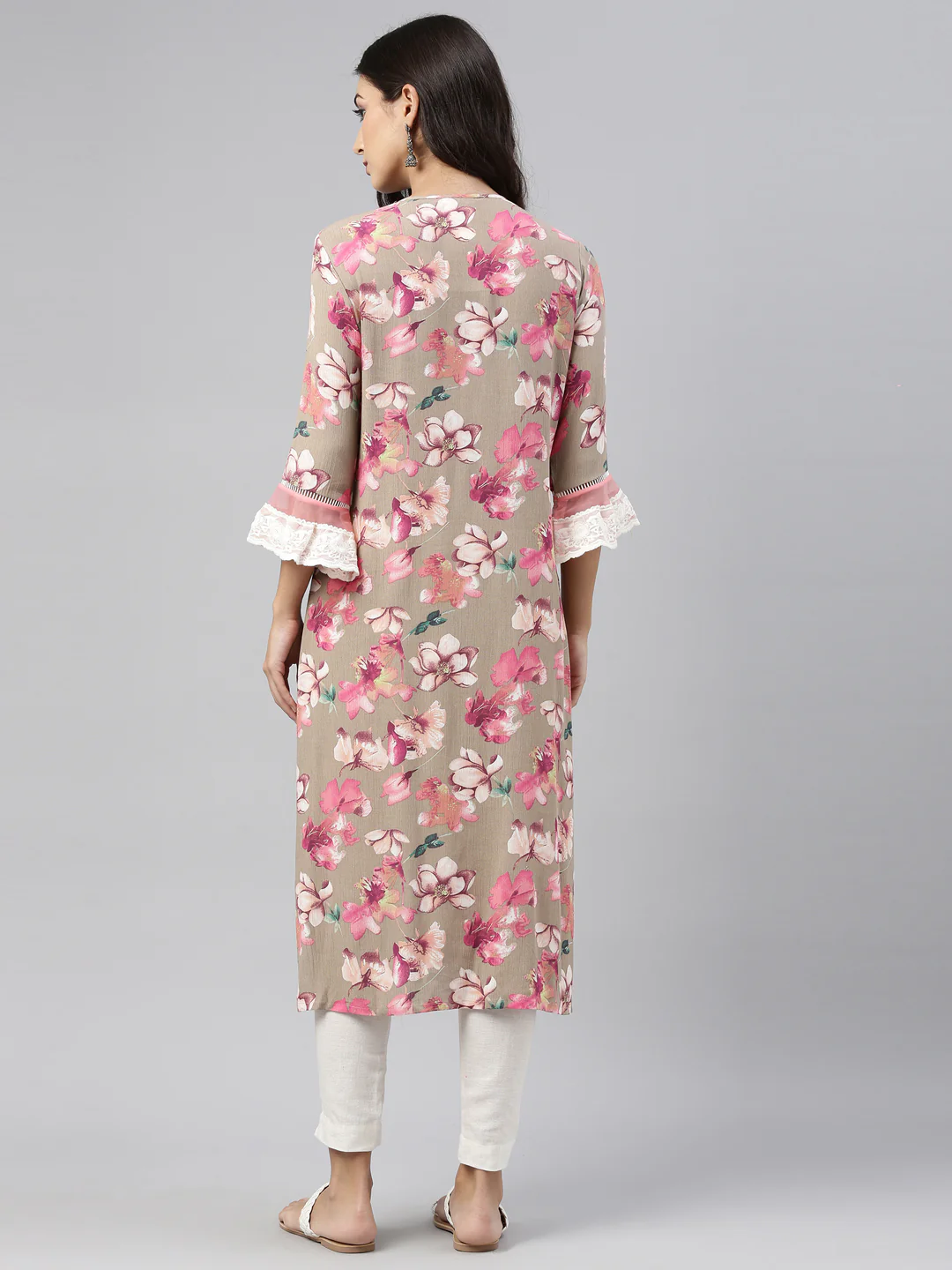 Neerus Beige Color Rayon Fabric Tunic - Image 7