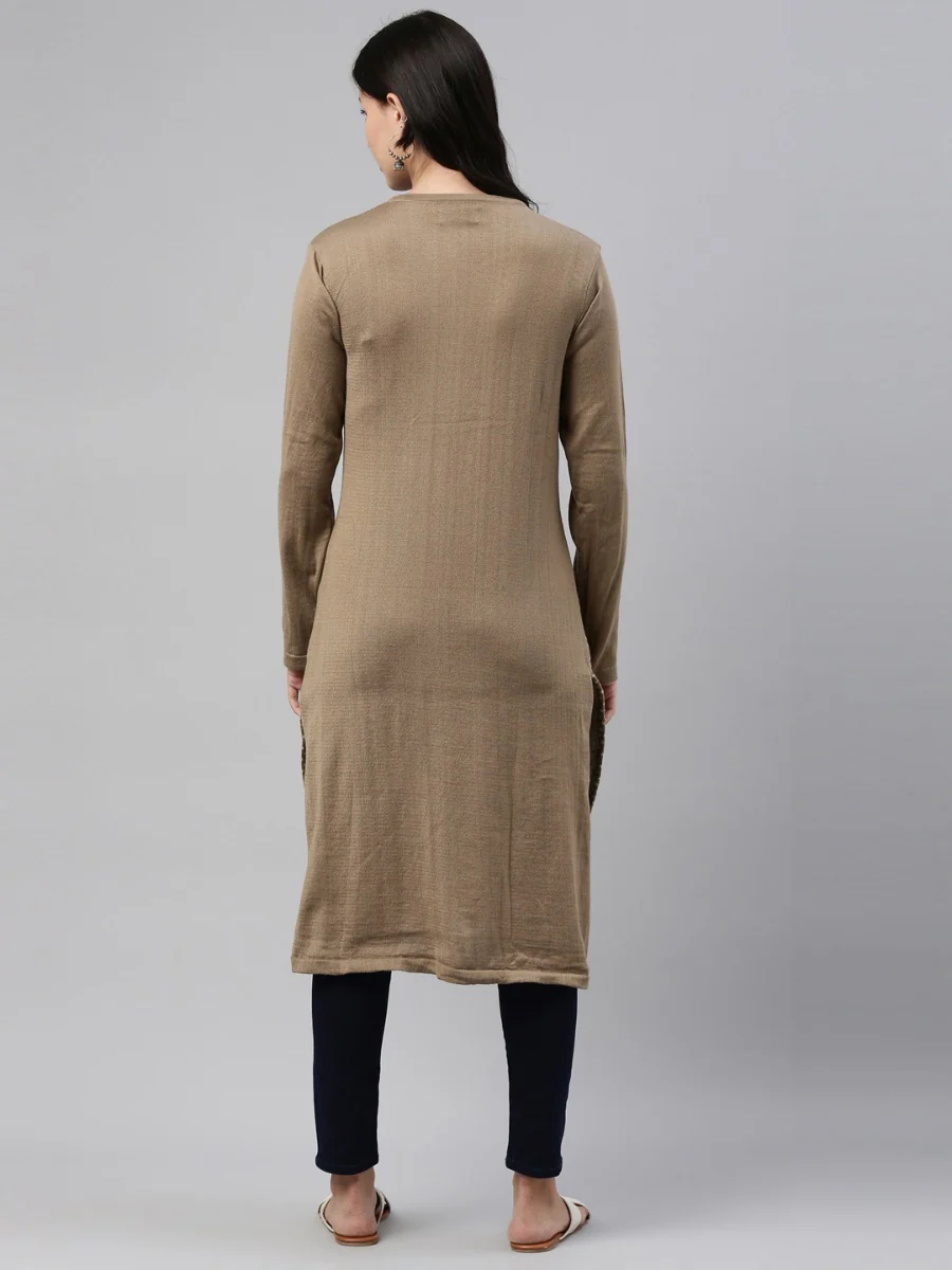 Neerus Beige Color Winter Wear Kurtha - Image 5