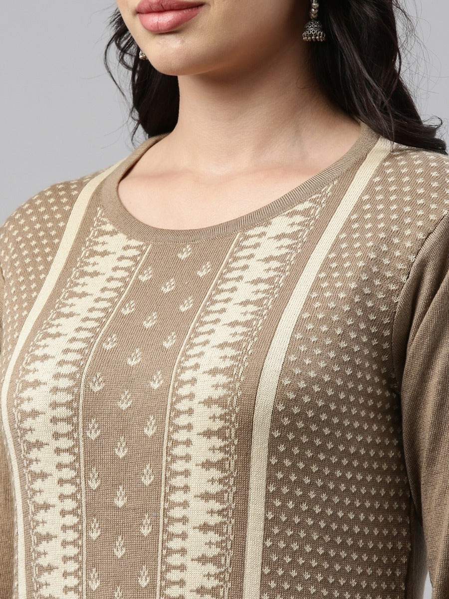 Neerus Beige Color Winter Wear Kurtha - Image 6