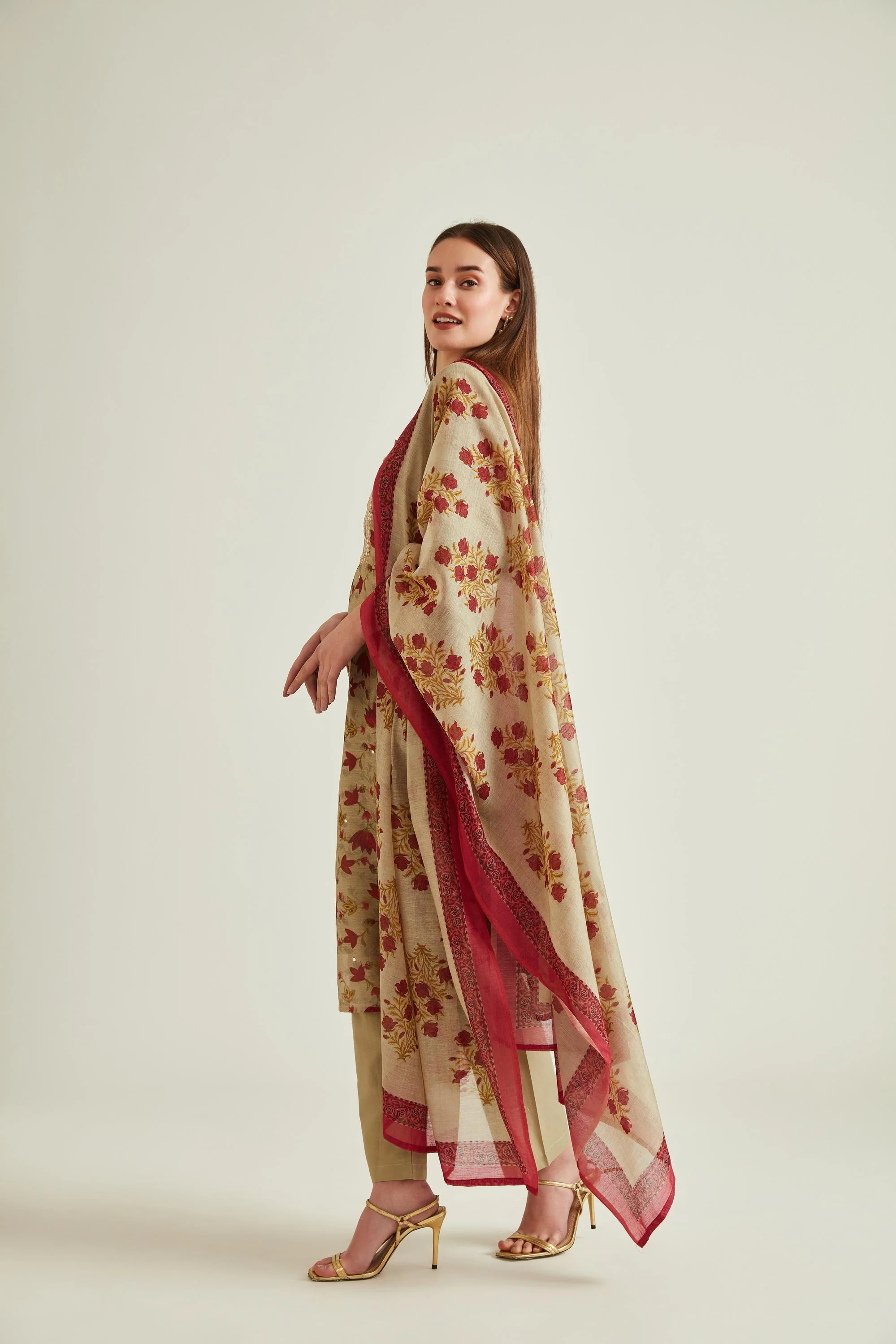Neerus Beige Colour Chanderi Fabric Suit - Image 2