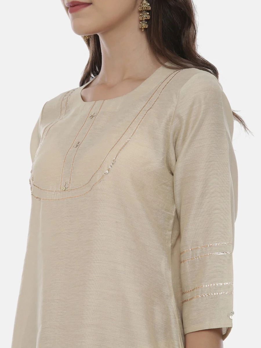 Neerus Beige Embellished Straight Kurta - Image 2
