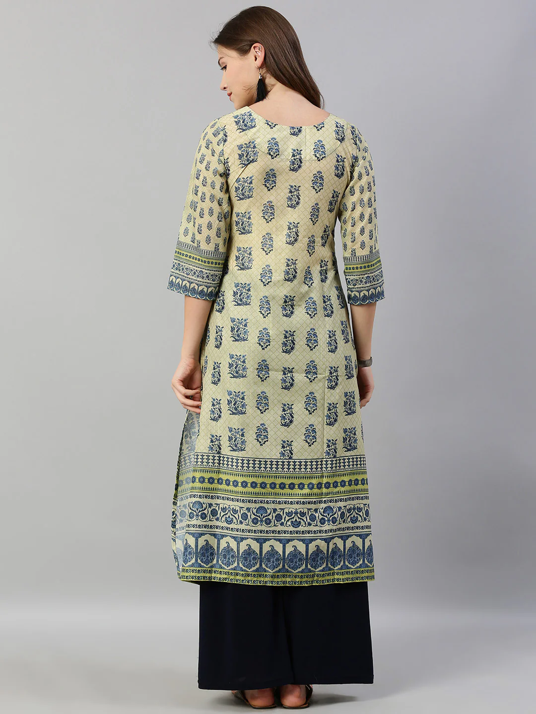 Neerus Beige Embroidered A Line Kurta - Image 4
