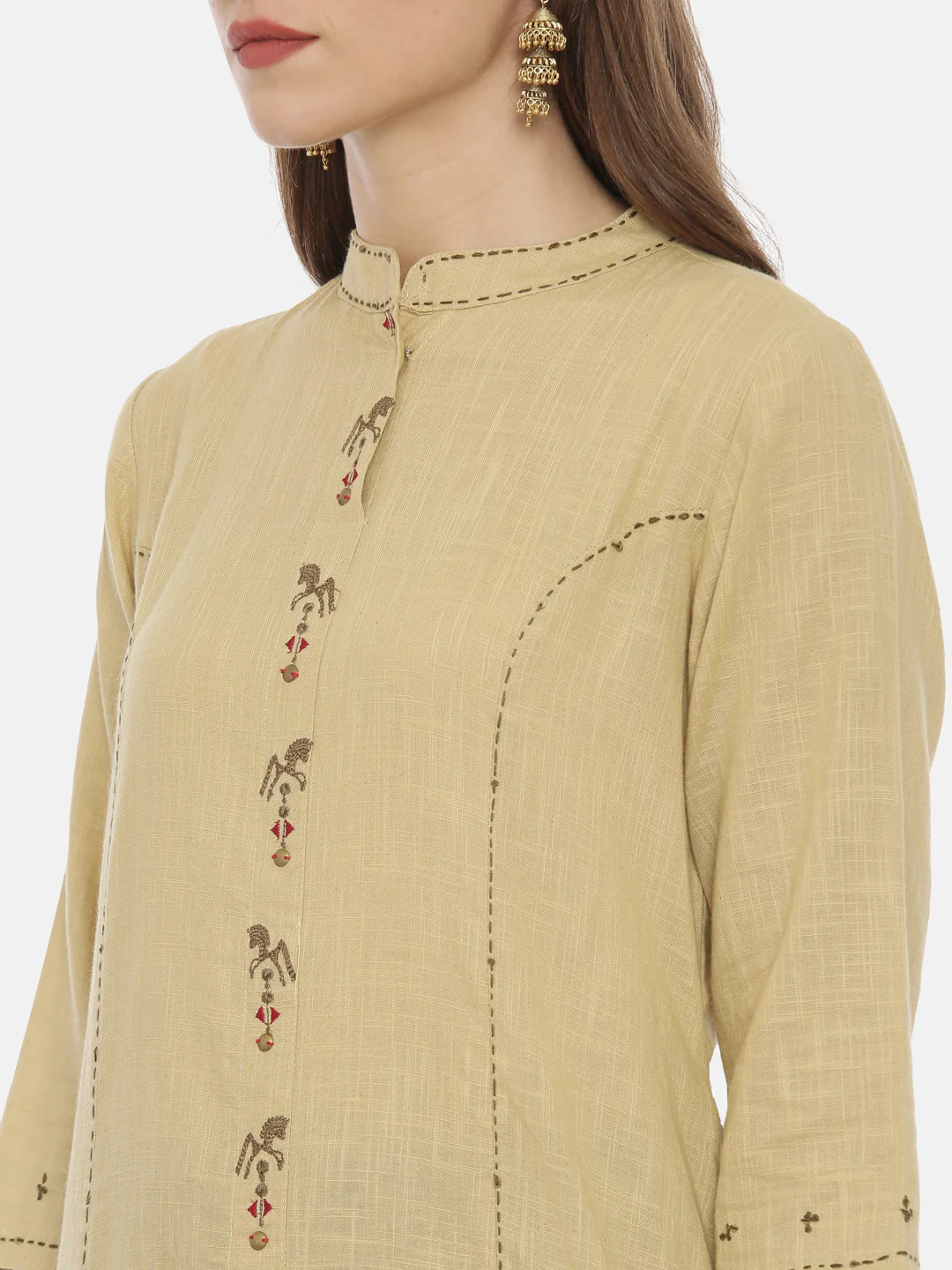 Neerus Beige Embroidered A Line Kurta - Image 2