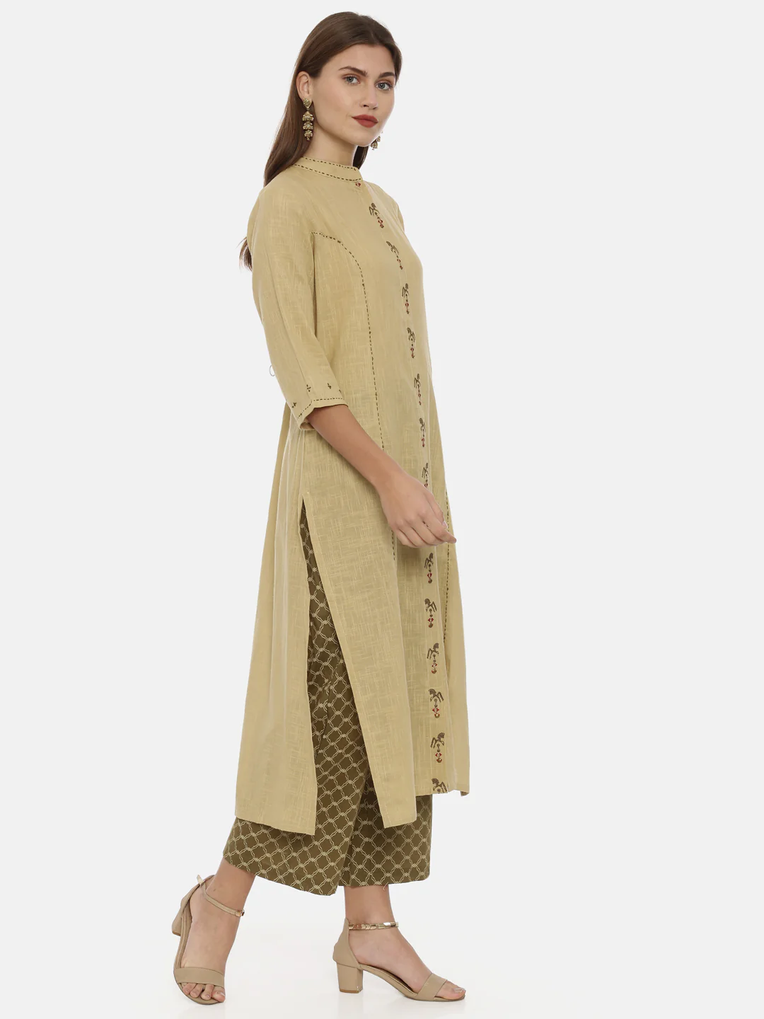 Neerus Beige Embroidered A Line Kurta - Image 4