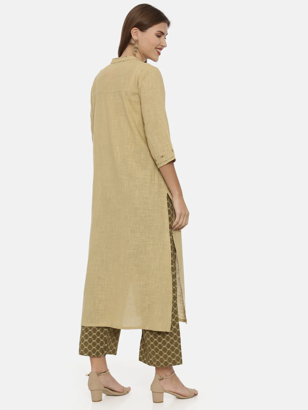 Neerus Beige Embroidered A Line Kurta - Image 5
