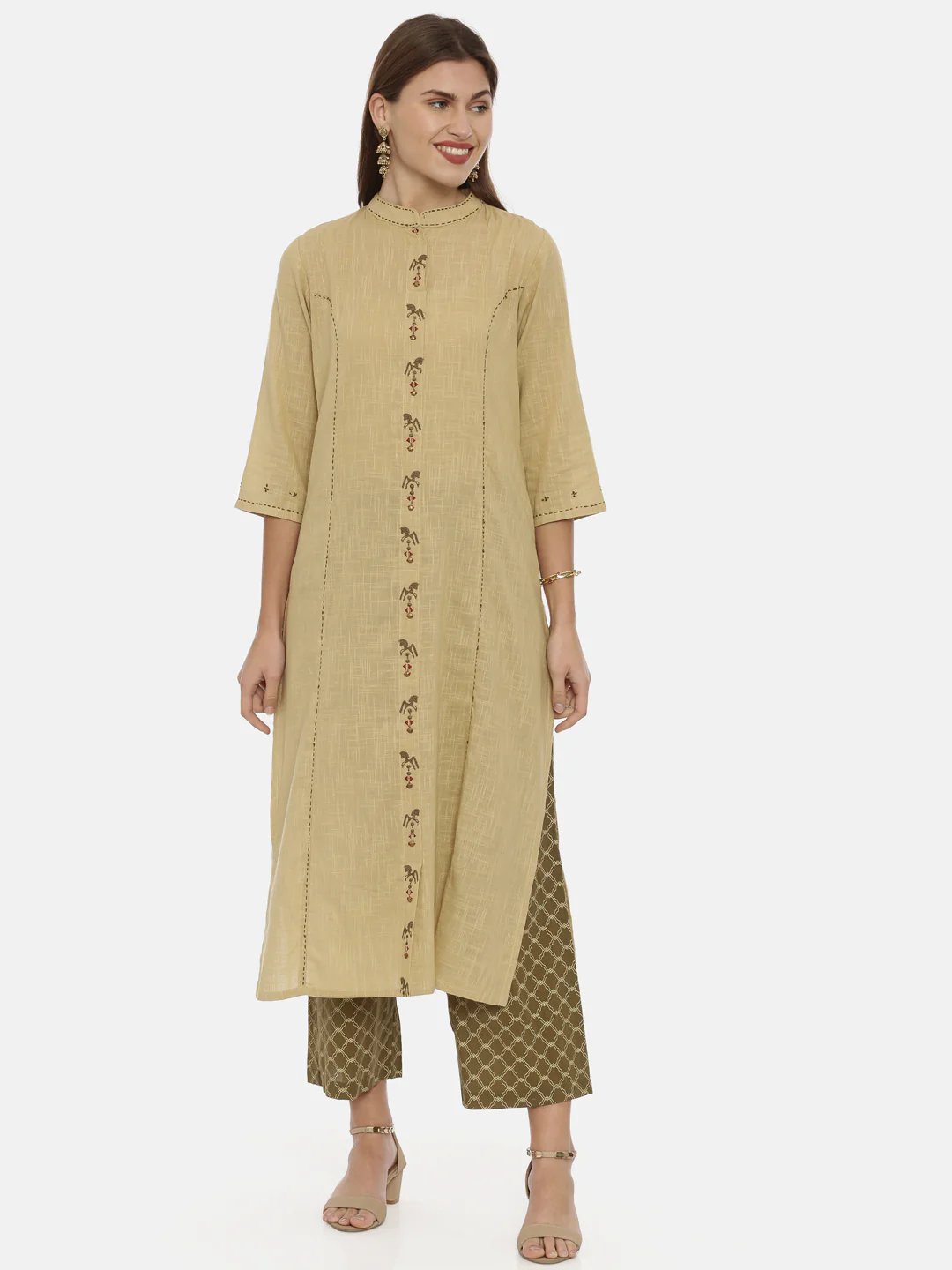 Neerus Beige Embroidered A Line Kurta - Image 6