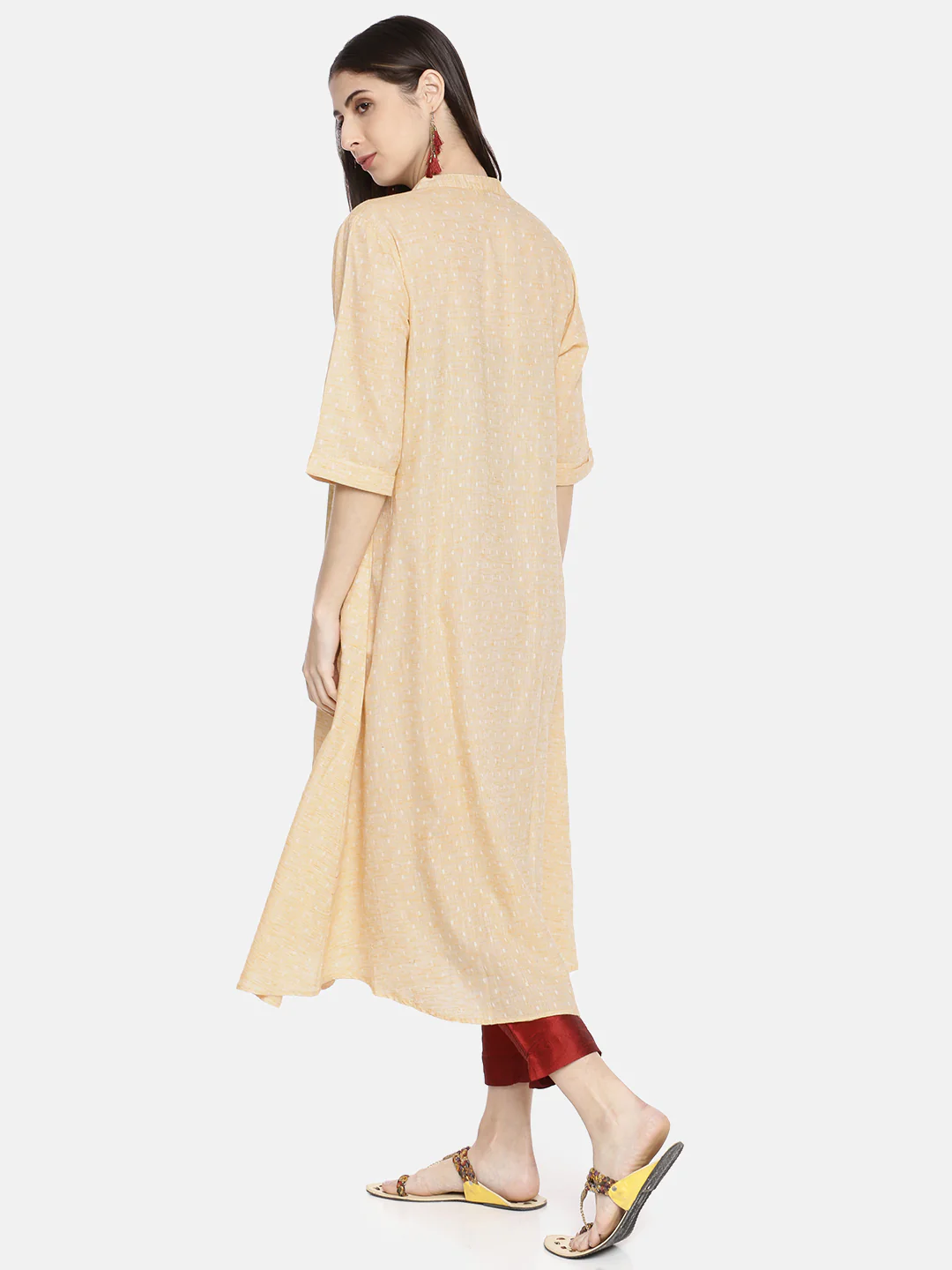 Neerus Beige Embroidered A Line Kurta - Image 5