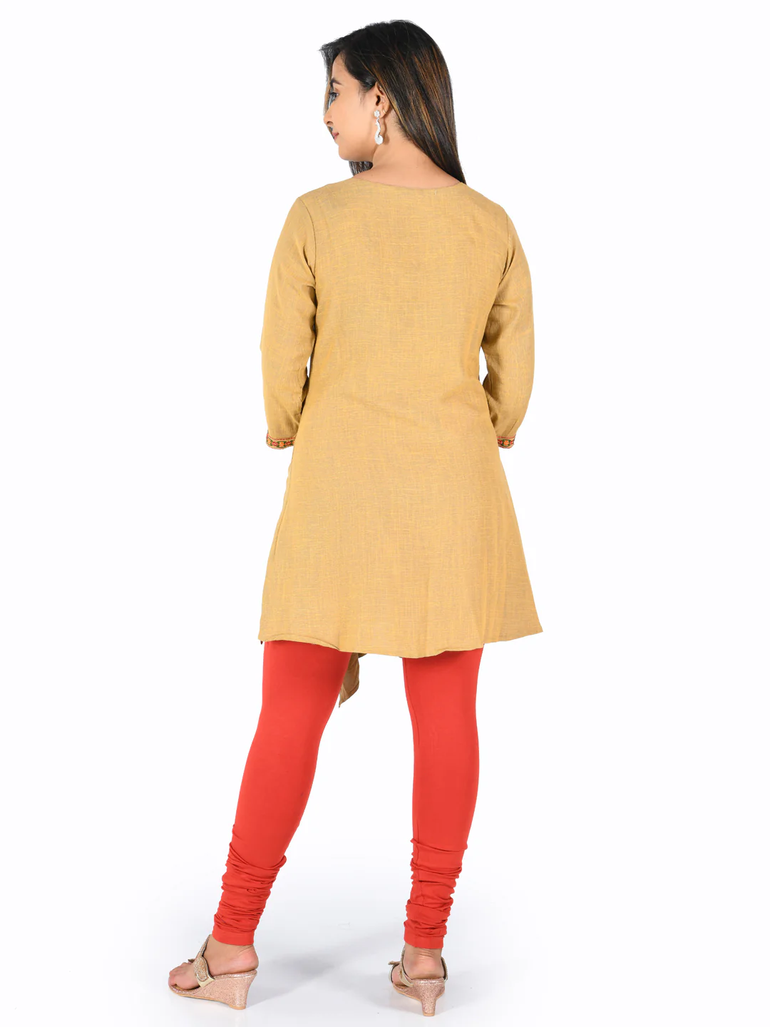Neerus Beige Embroidered High Low Kurta - Image 4