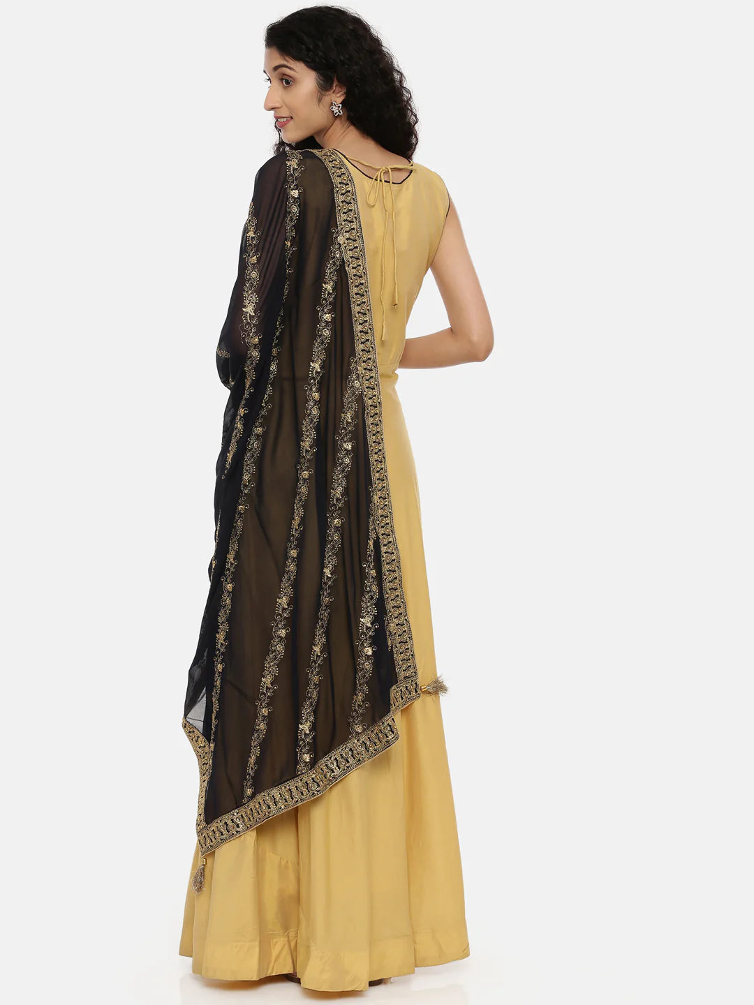 Neerus Beige Embroidered Kurta With Churidar & Dupatta - Image 4