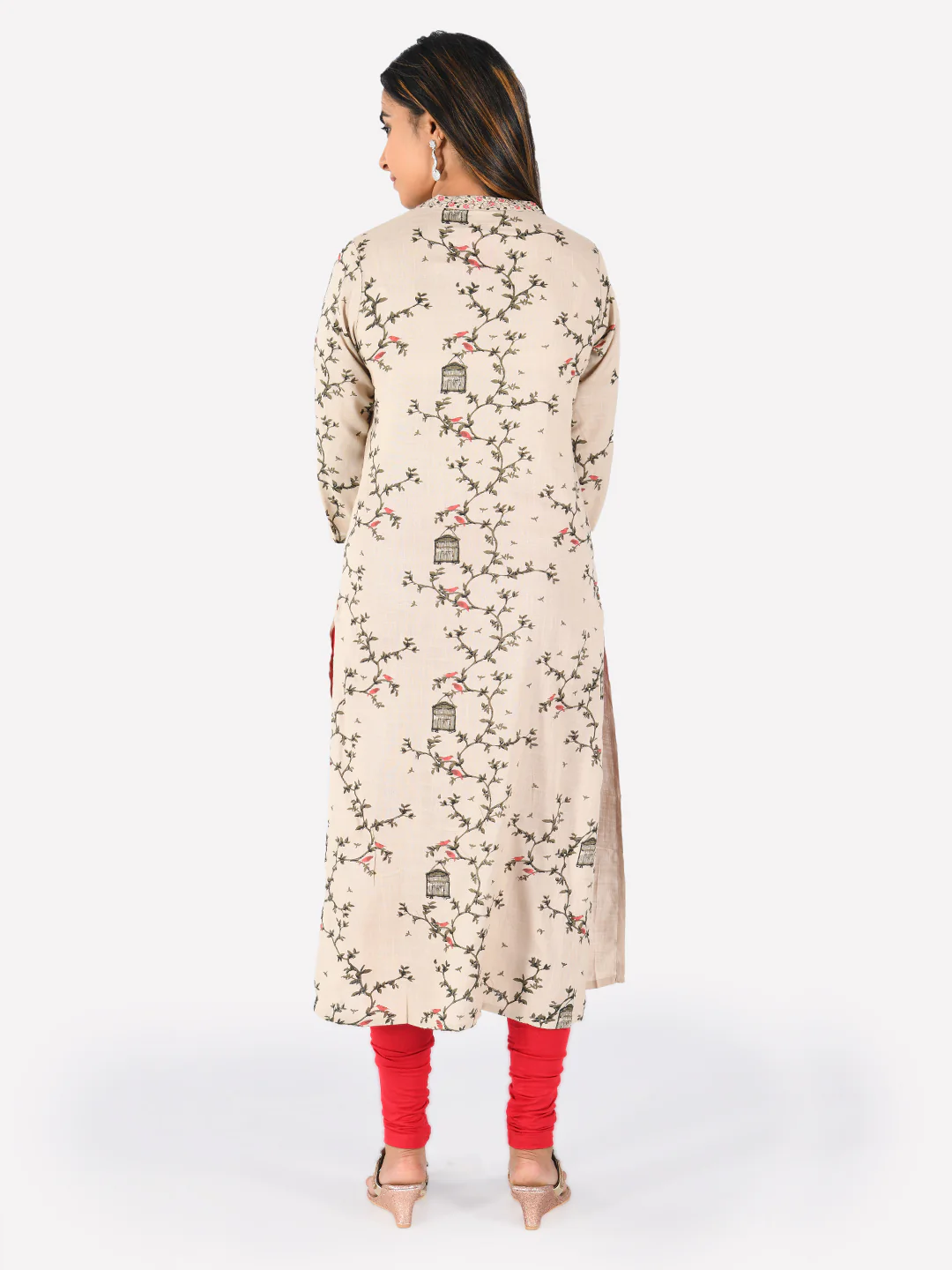 Neerus Beige Embroidered Straight Kurta - Image 3