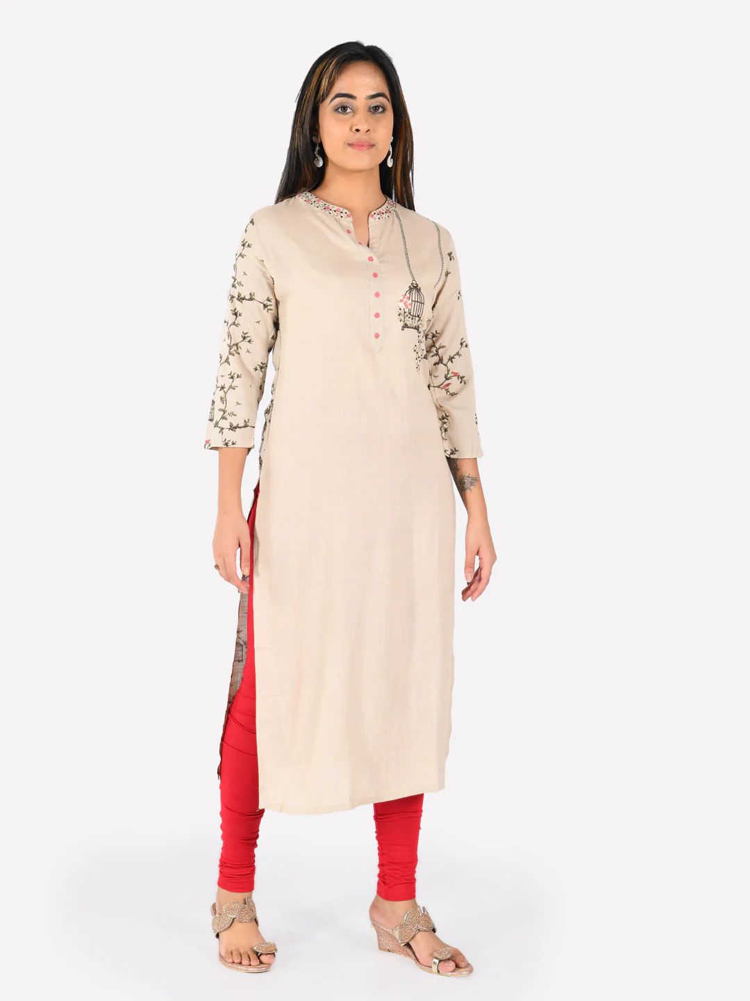 Neerus Beige Embroidered Straight Kurta - Image 5