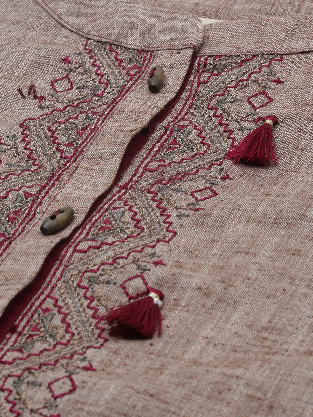 Neerus Beige Maroon Color Rayon Fabric Tunic Set - Image 3