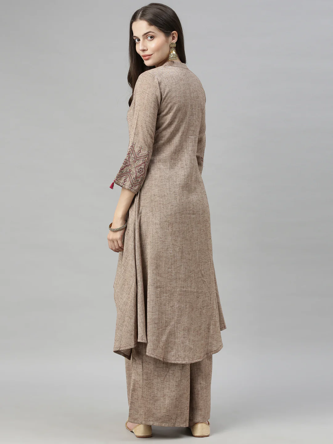 Neerus Beige Maroon Color Rayon Fabric Tunic Set - Image 7
