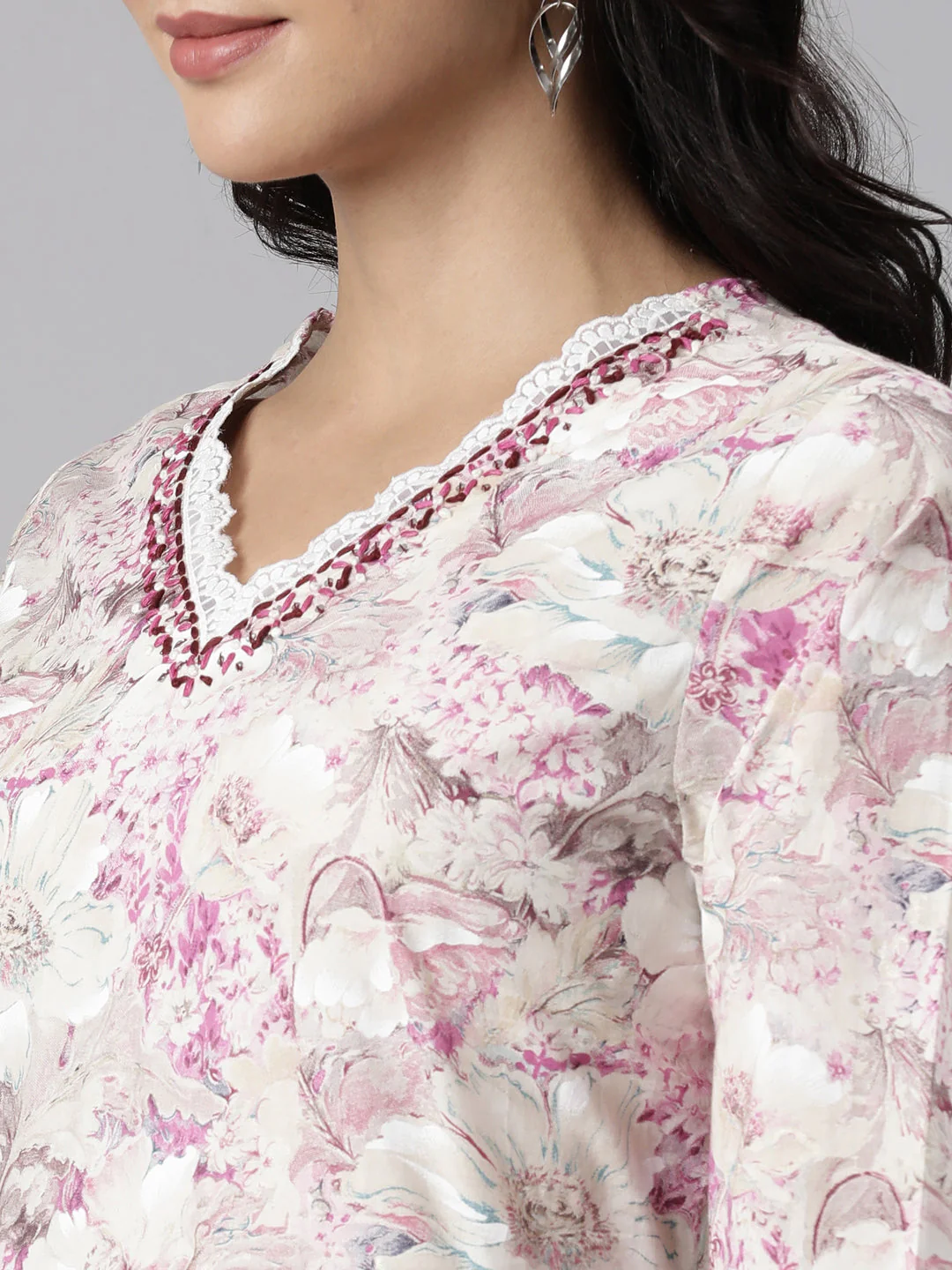 Neerus Beige Panelled Printed Kurta And Trousers With Dupatta - Image 5