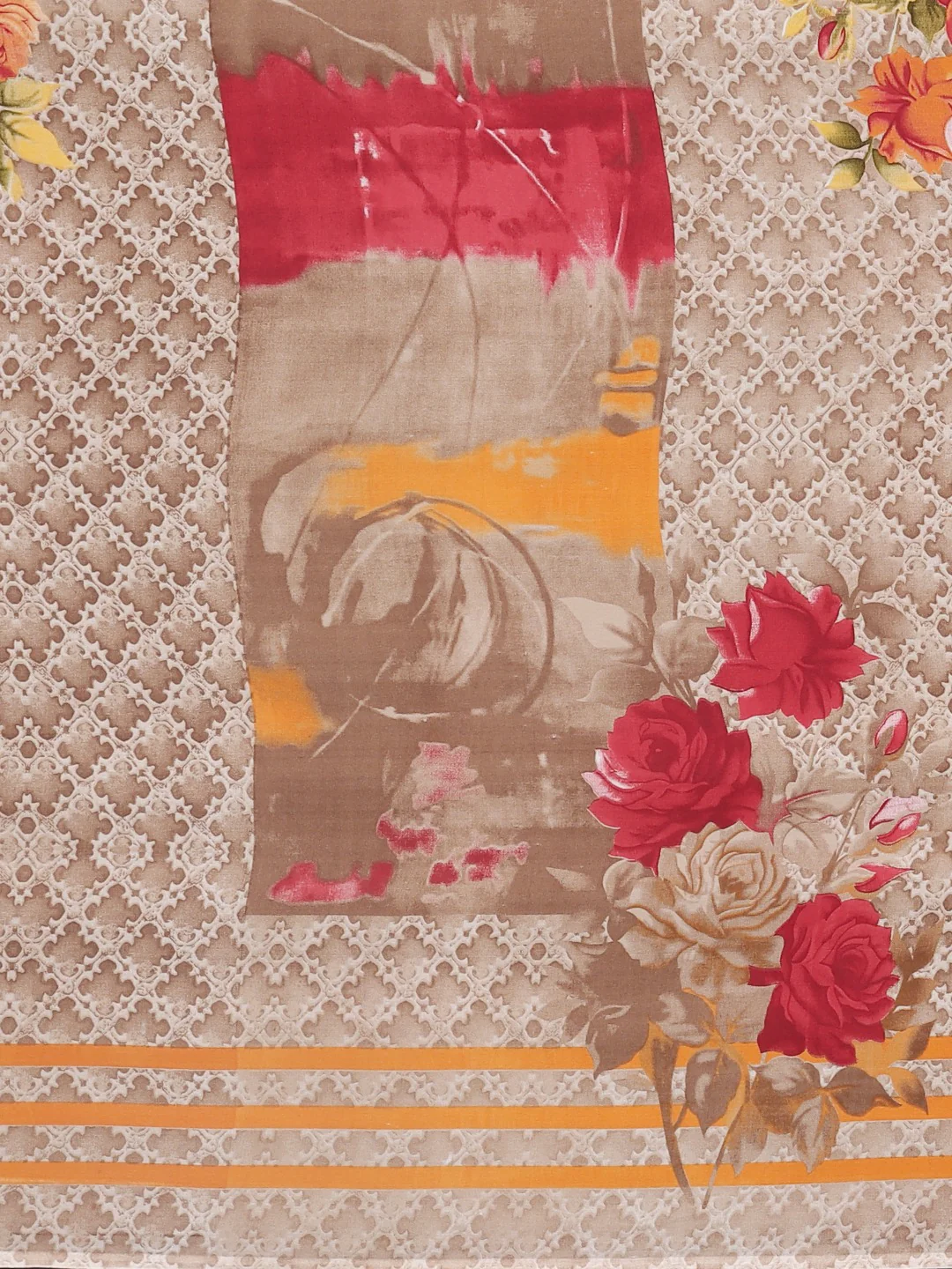 Neerus Beige Printed Saree With Blouse - Image 3