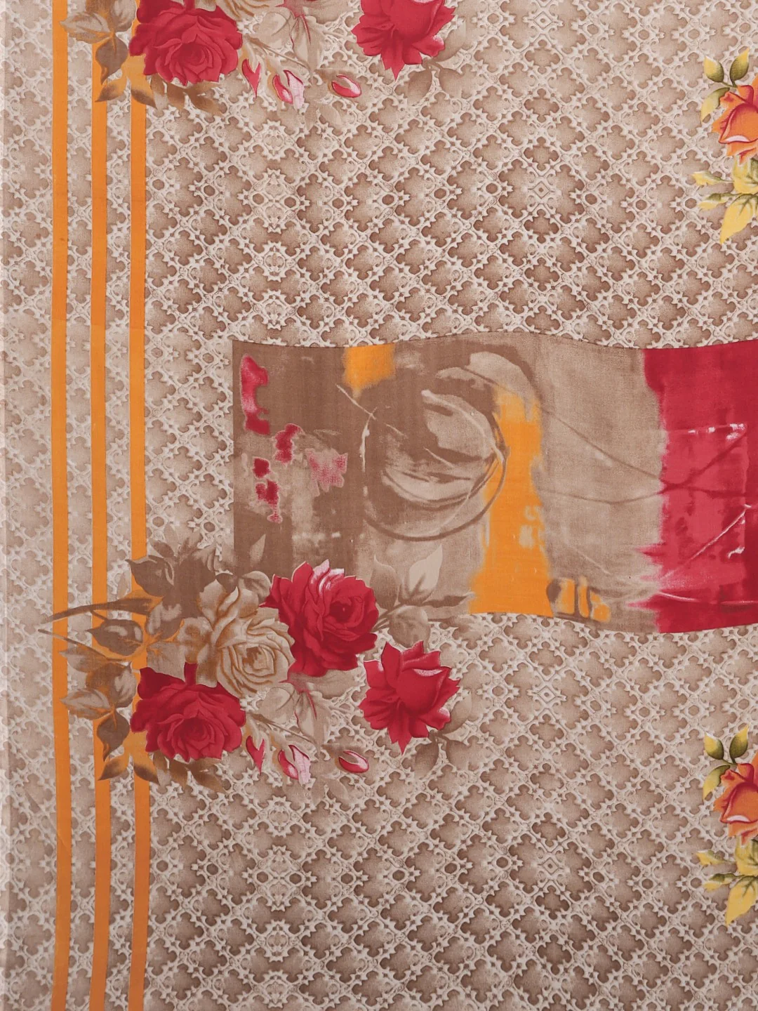 Neerus Beige Printed Saree With Blouse - Image 4