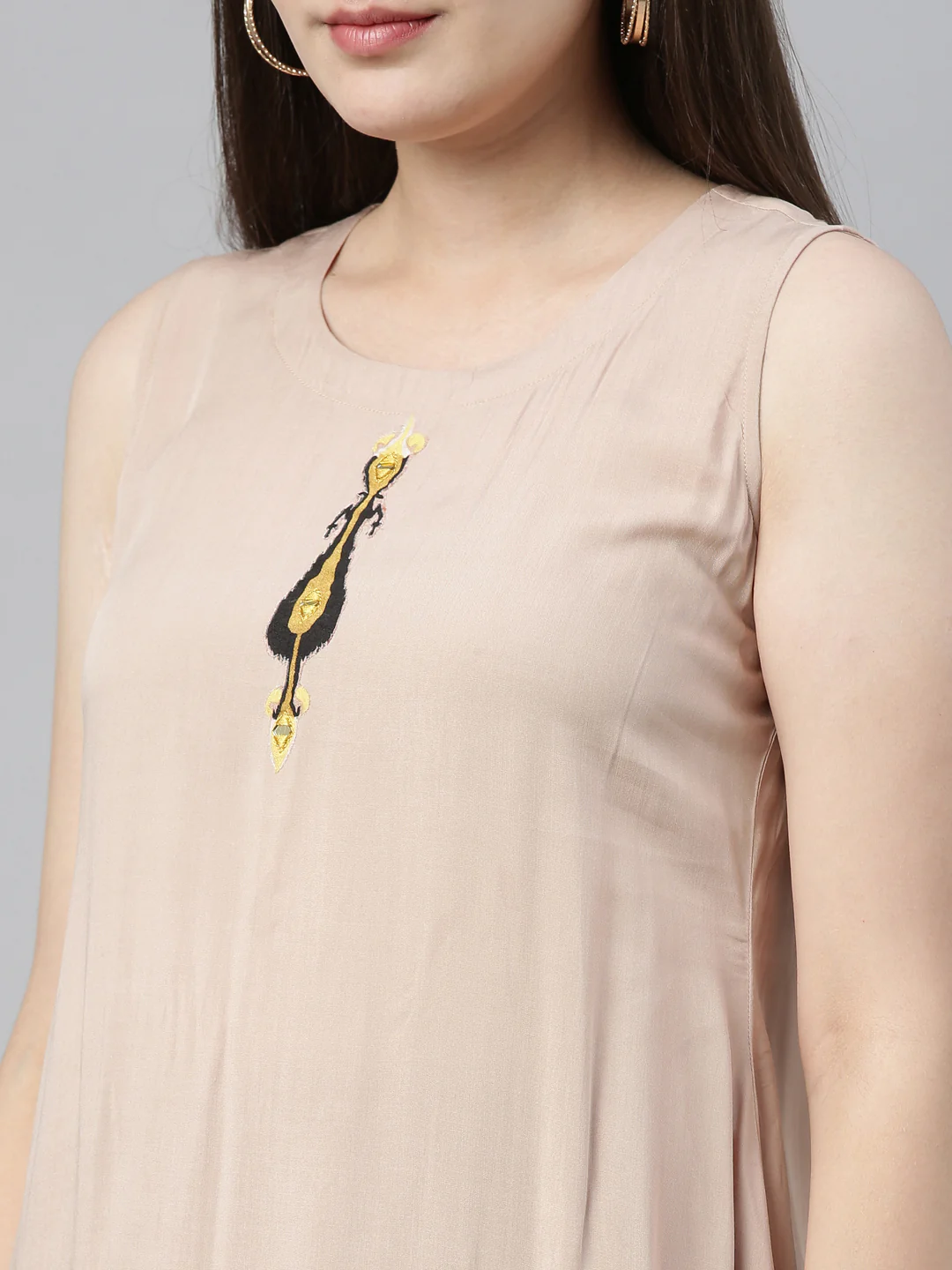 Neerus Beige Printed Straight Kurta With Jacket - Image 3