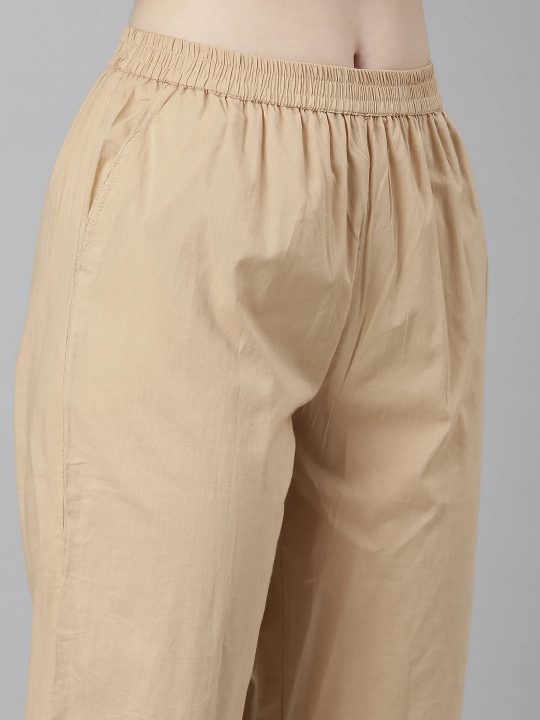 Neerus Beige Regular Straight Floral Kurta And Trousers With Dupatta - Image 6