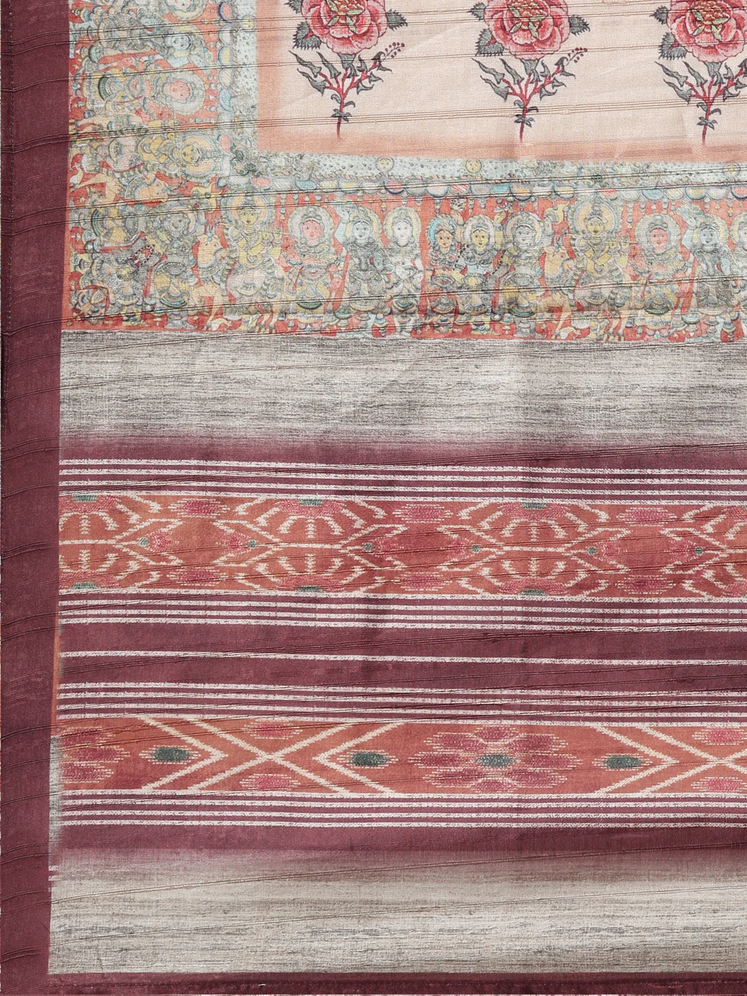 Neerus Beige Regular Straight Floral Kurta And Trousers With Dupatta - Image 7