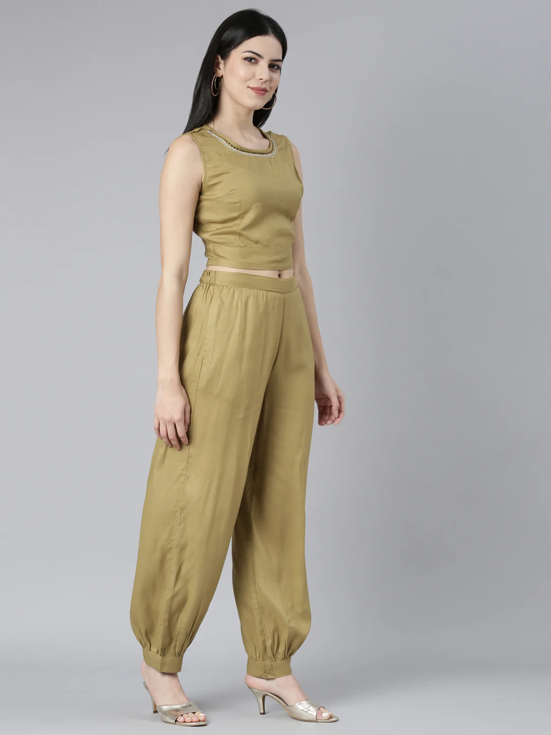 Neerus Beige Regular Straight Paisley Top And Salwar - Image 2