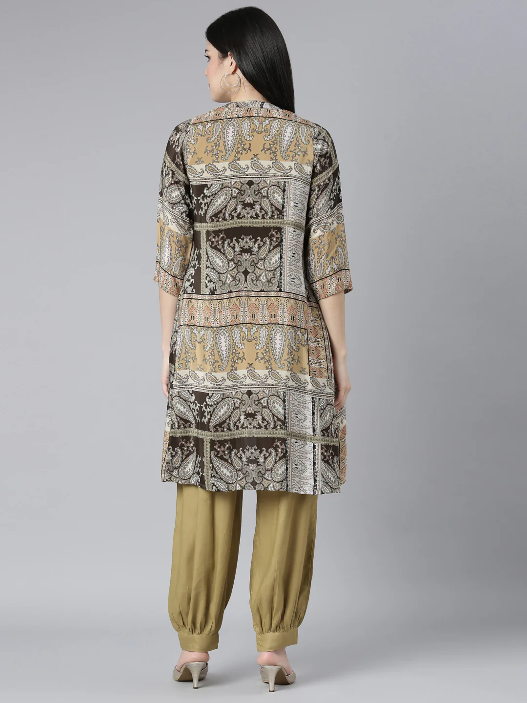 Neerus Beige Regular Straight Paisley Top And Salwar - Image 3