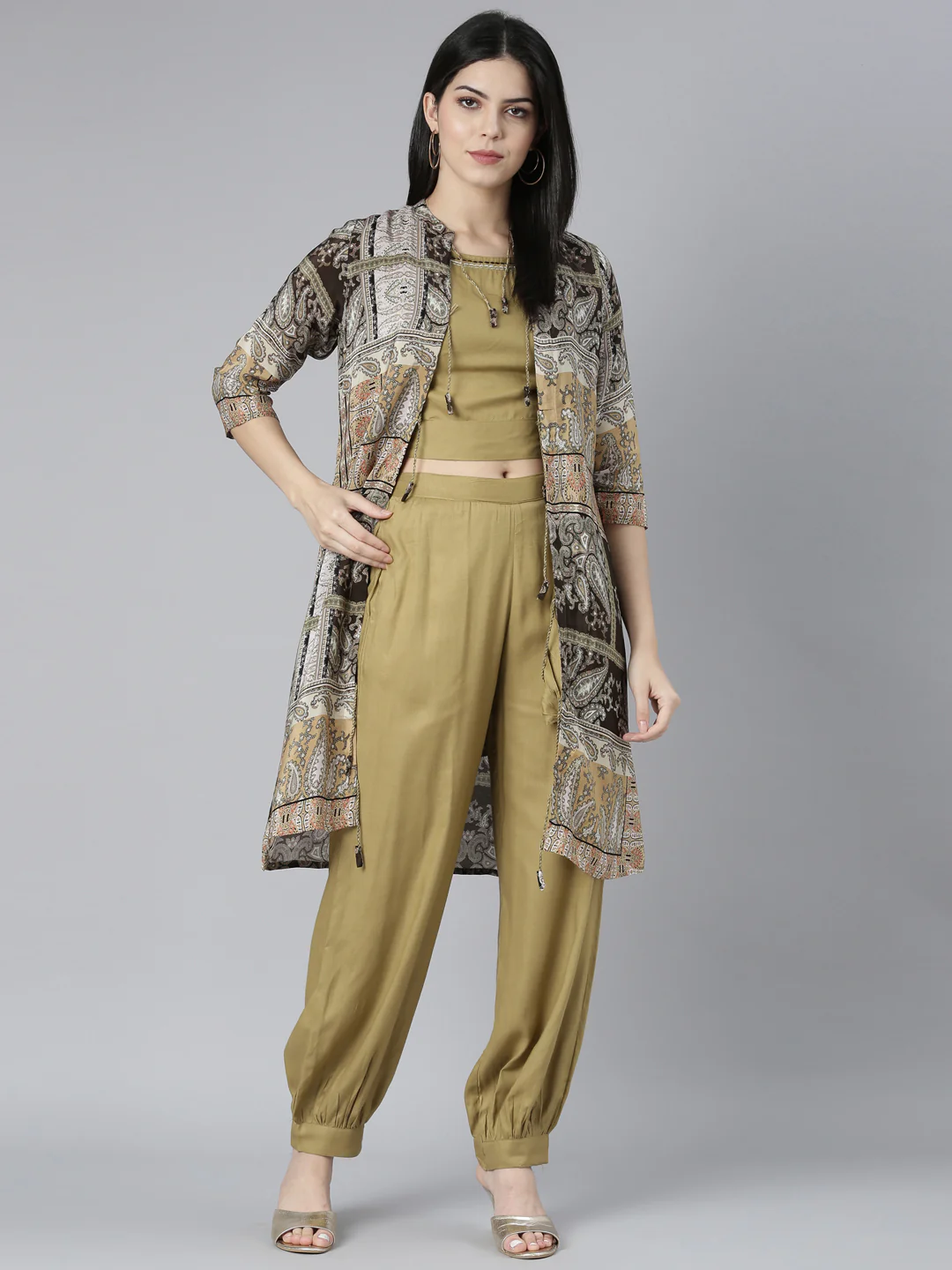 Neerus Beige Regular Straight Paisley Top And Salwar - Image 5