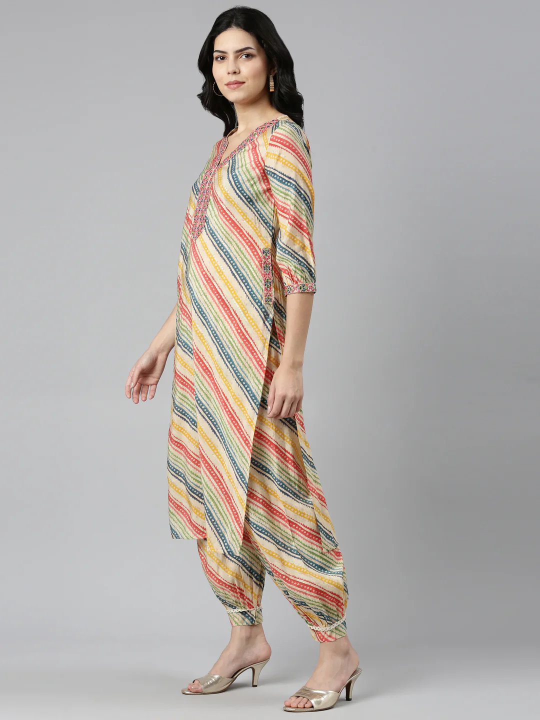 Neerus Beige Regular Straight Printed Readymade Suits - Image 2