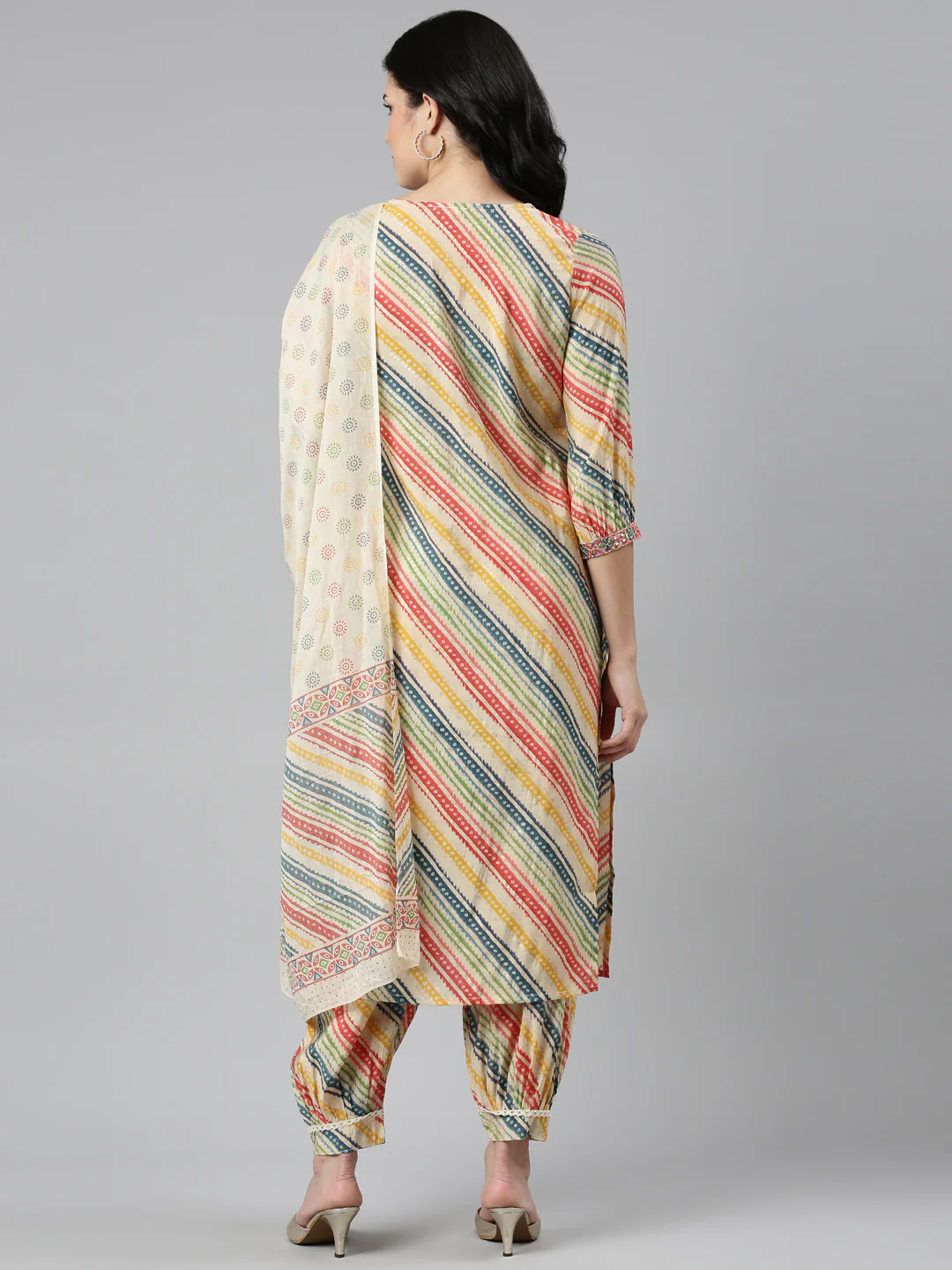 Neerus Beige Regular Straight Printed Readymade Suits - Image 3