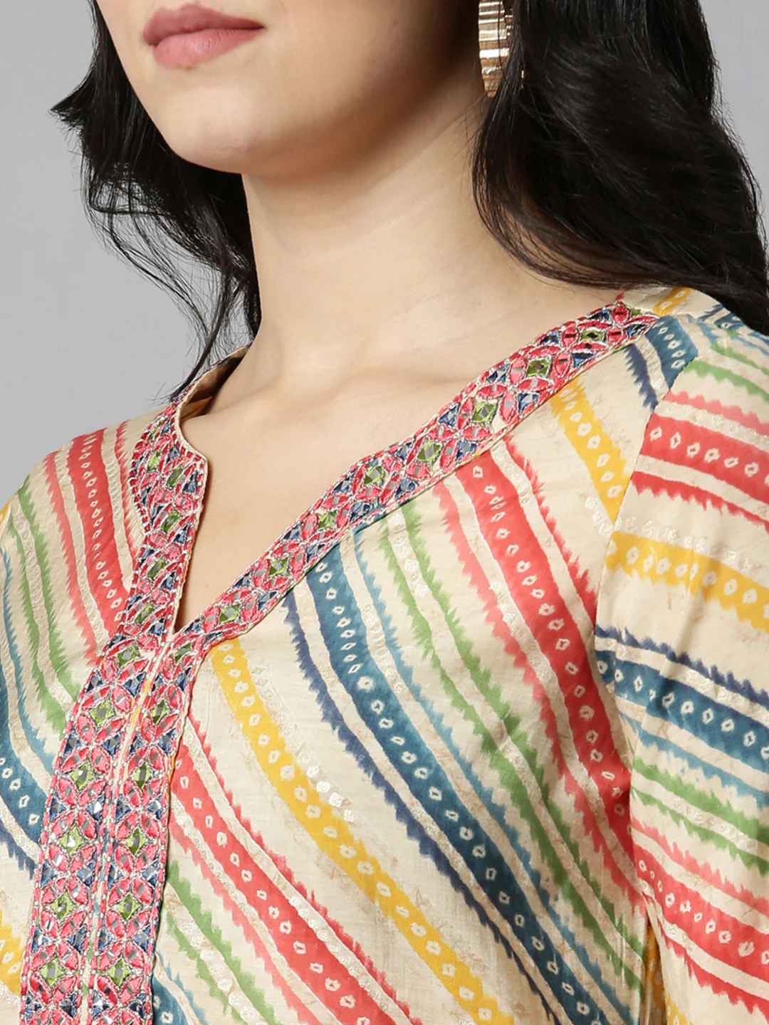 Neerus Beige Regular Straight Printed Readymade Suits - Image 4