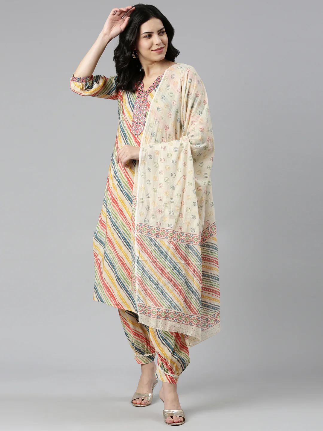 Neerus Beige Regular Straight Printed Readymade Suits - Image 5