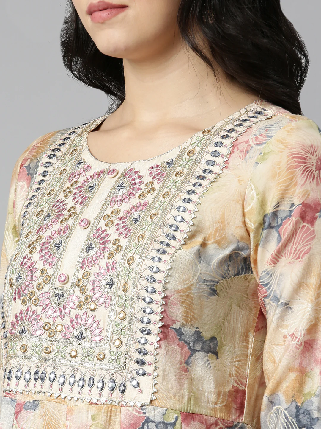 Neerus Beige Regular Straight Printed Readymade Suits - Image 4