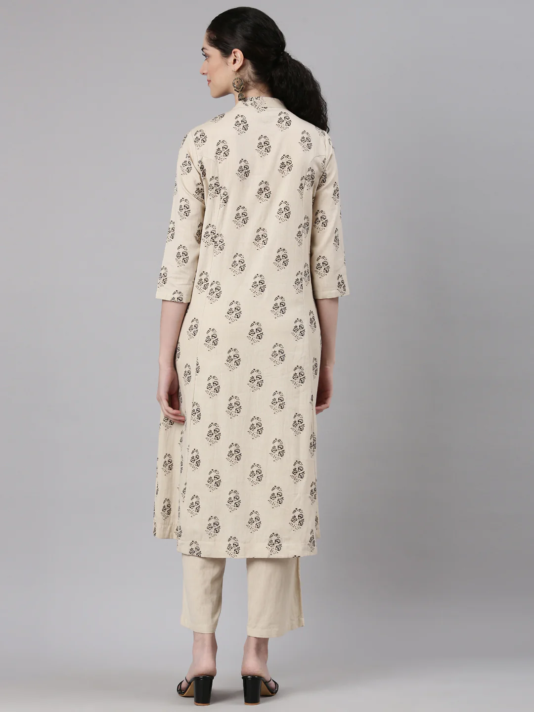 Neerus Beige Straight Casual Floral Kurta and Trouser - Image 4