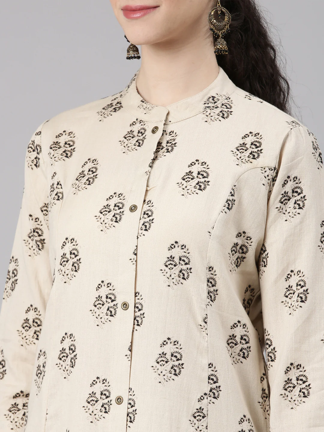 Neerus Beige Straight Casual Floral Kurta and Trouser - Image 5
