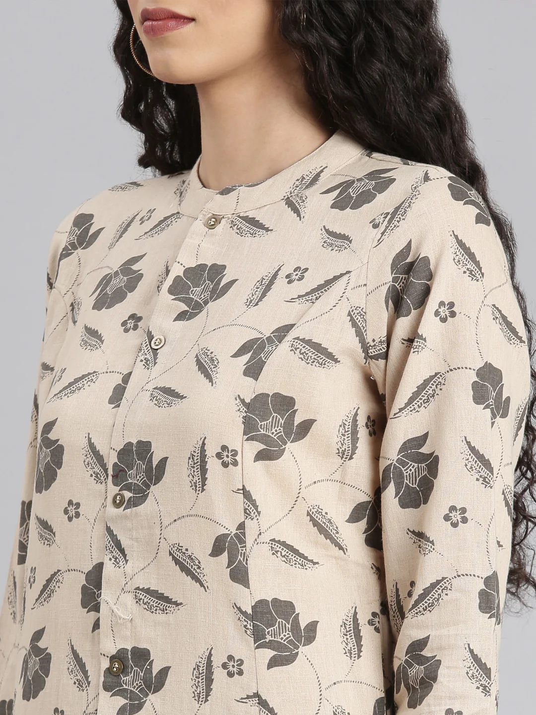 Neerus Beige Straight Casual Floral Kurta and Trouser - Image 5