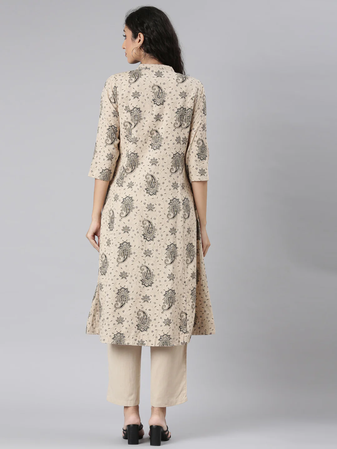 Neerus Beige Straight Casual Floral Kurta and Trouser. - Image 4