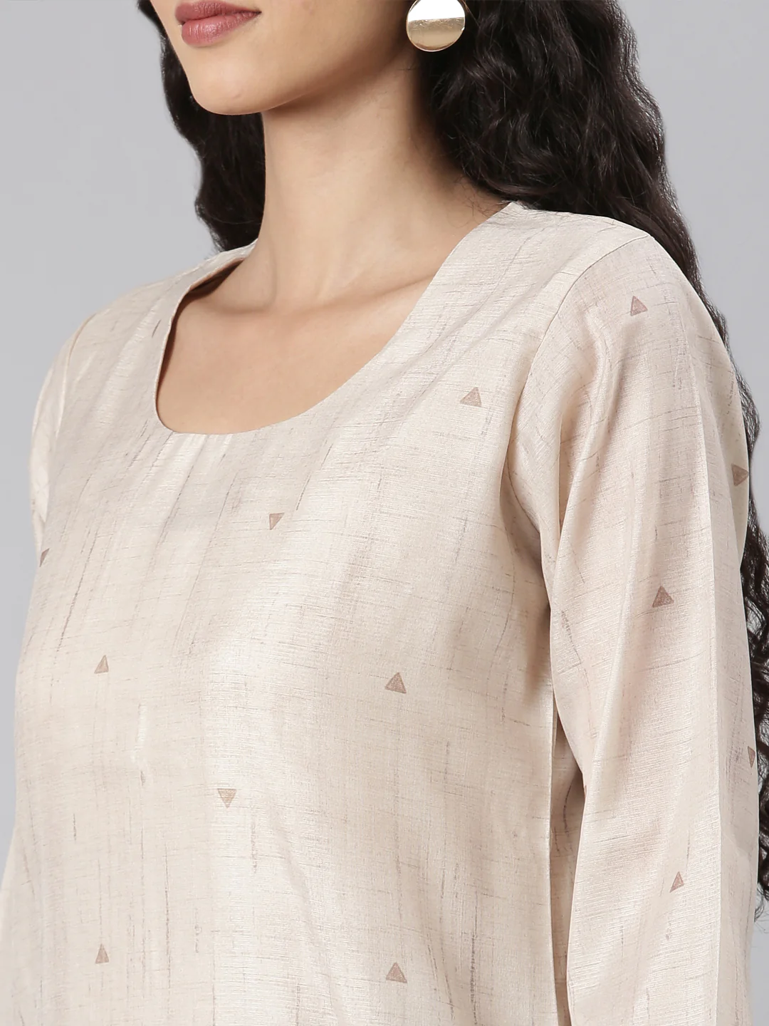 Neerus Beige Straight Casual Floral Kurta and Trouser with Dupatta - Image 4