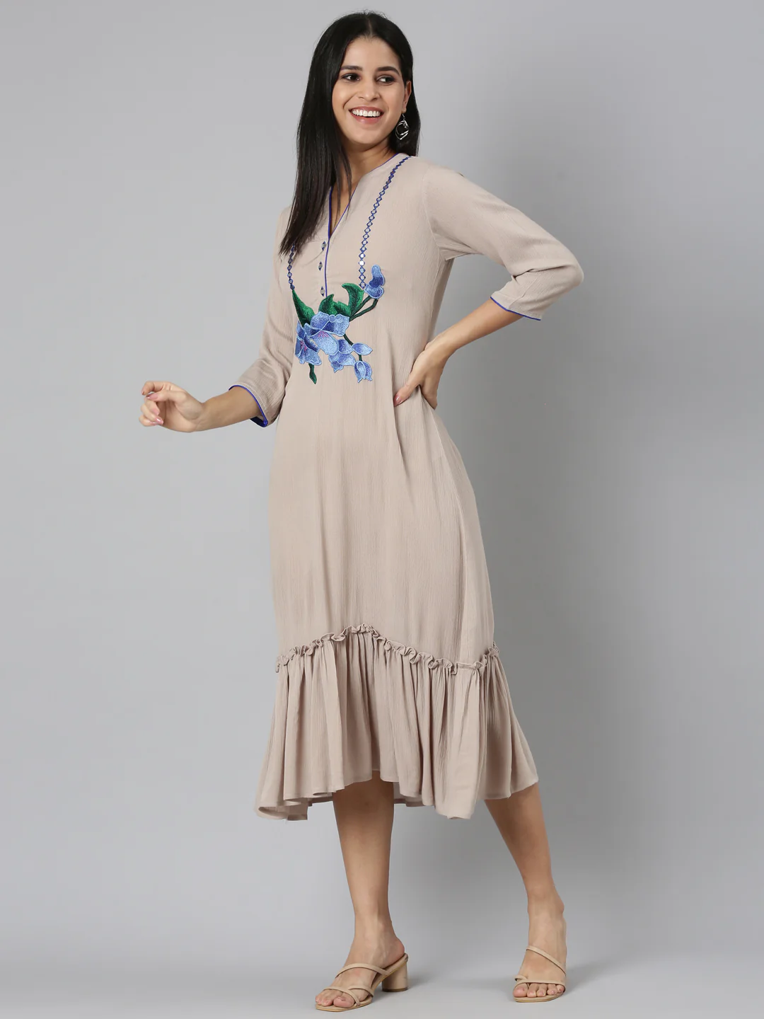 Neerus Beige Straight Casual Solid Straight Kurta - Image 5