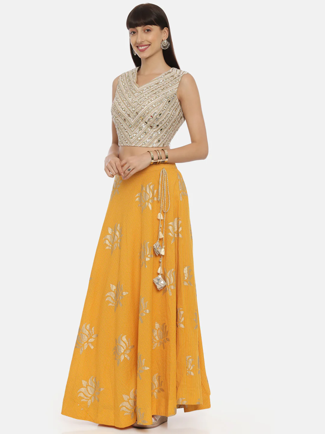 Neerus Beige & Yellow Embellished Lehenga Set - Image 4