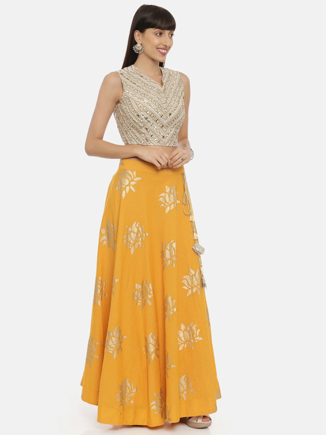 Neerus Beige & Yellow Embellished Lehenga Set - Image 5