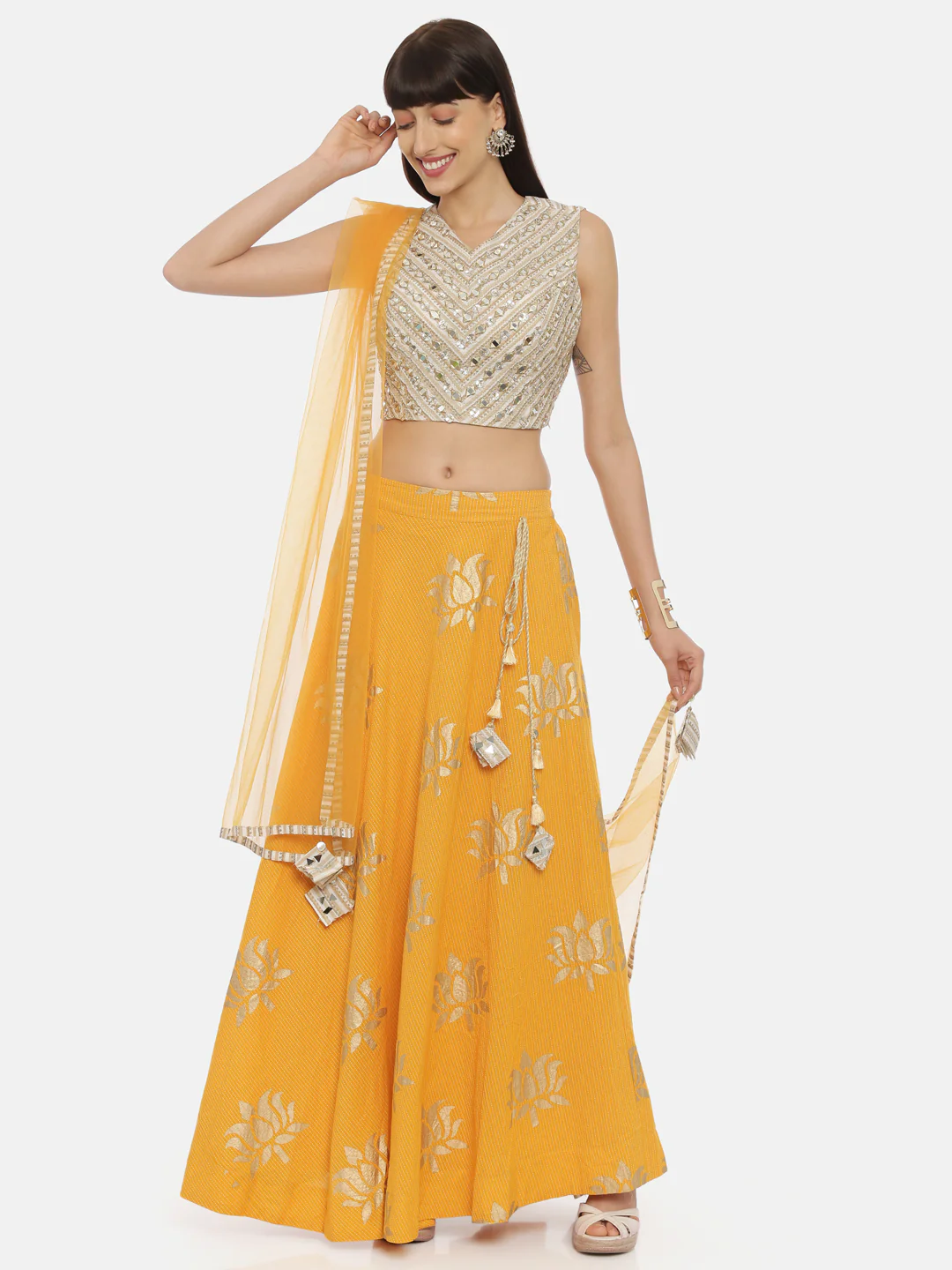 Neerus Beige & Yellow Embellished Lehenga Set - Image 7
