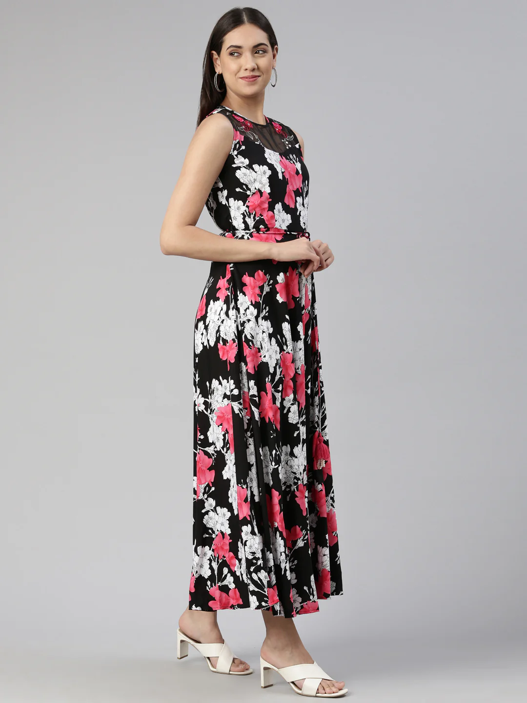 Neerus Black Anarkali Straight Crepe Kurta - Image 2