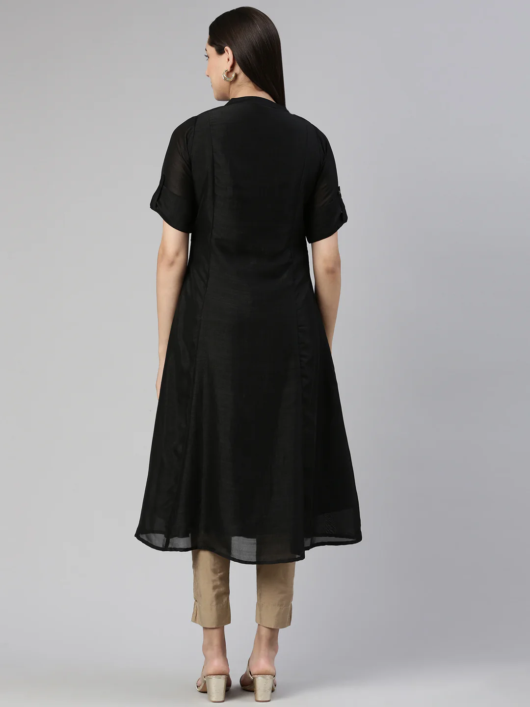 Neerus Black Anarkali Straight Crepe Kurta - Image 3