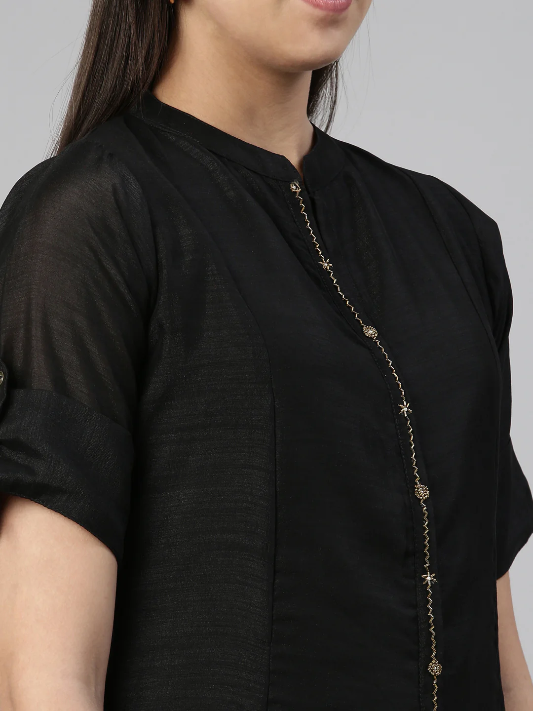 Neerus Black Anarkali Straight Crepe Kurta - Image 4