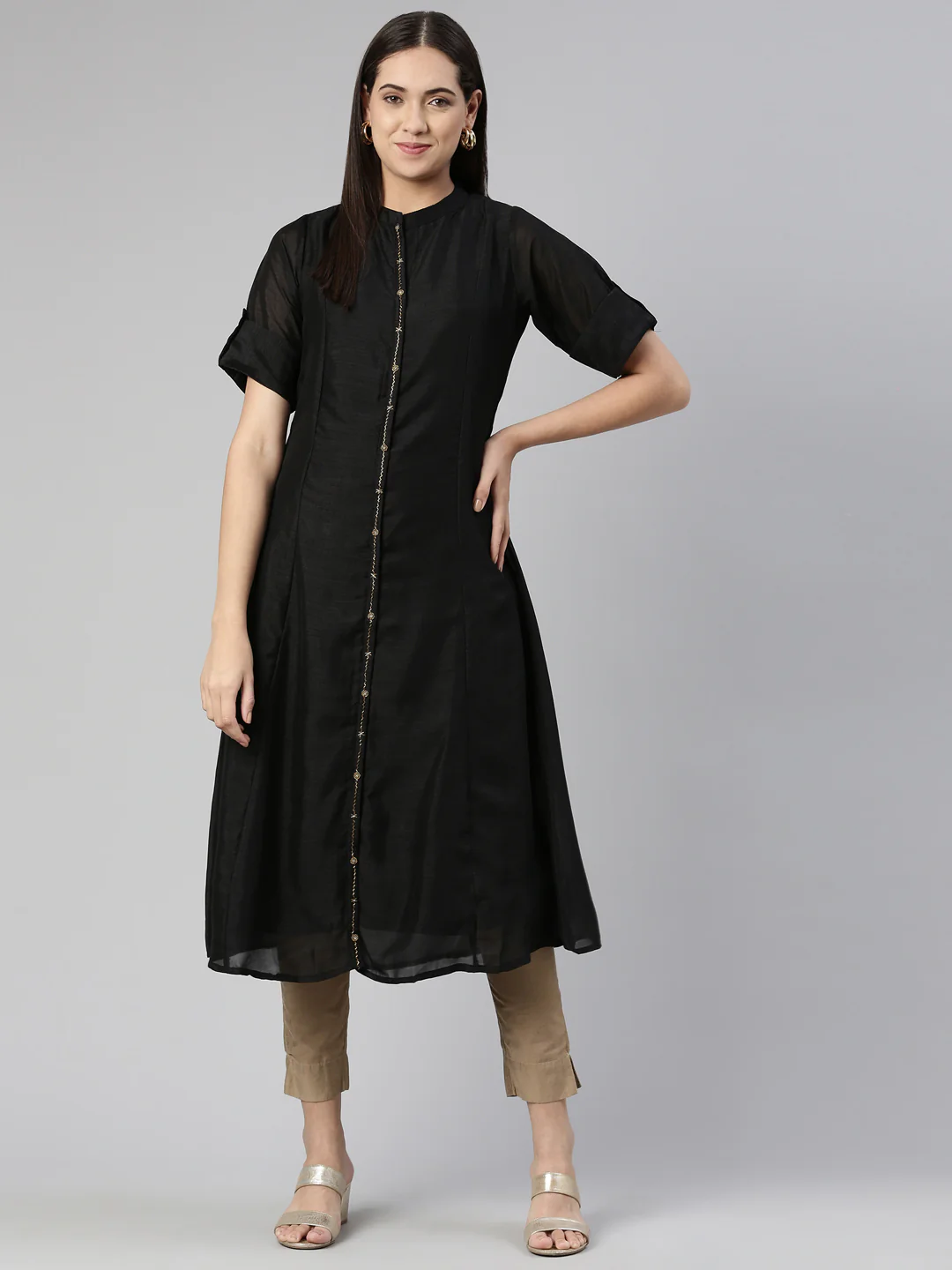 Neerus Black Anarkali Straight Crepe Kurta - Image 7