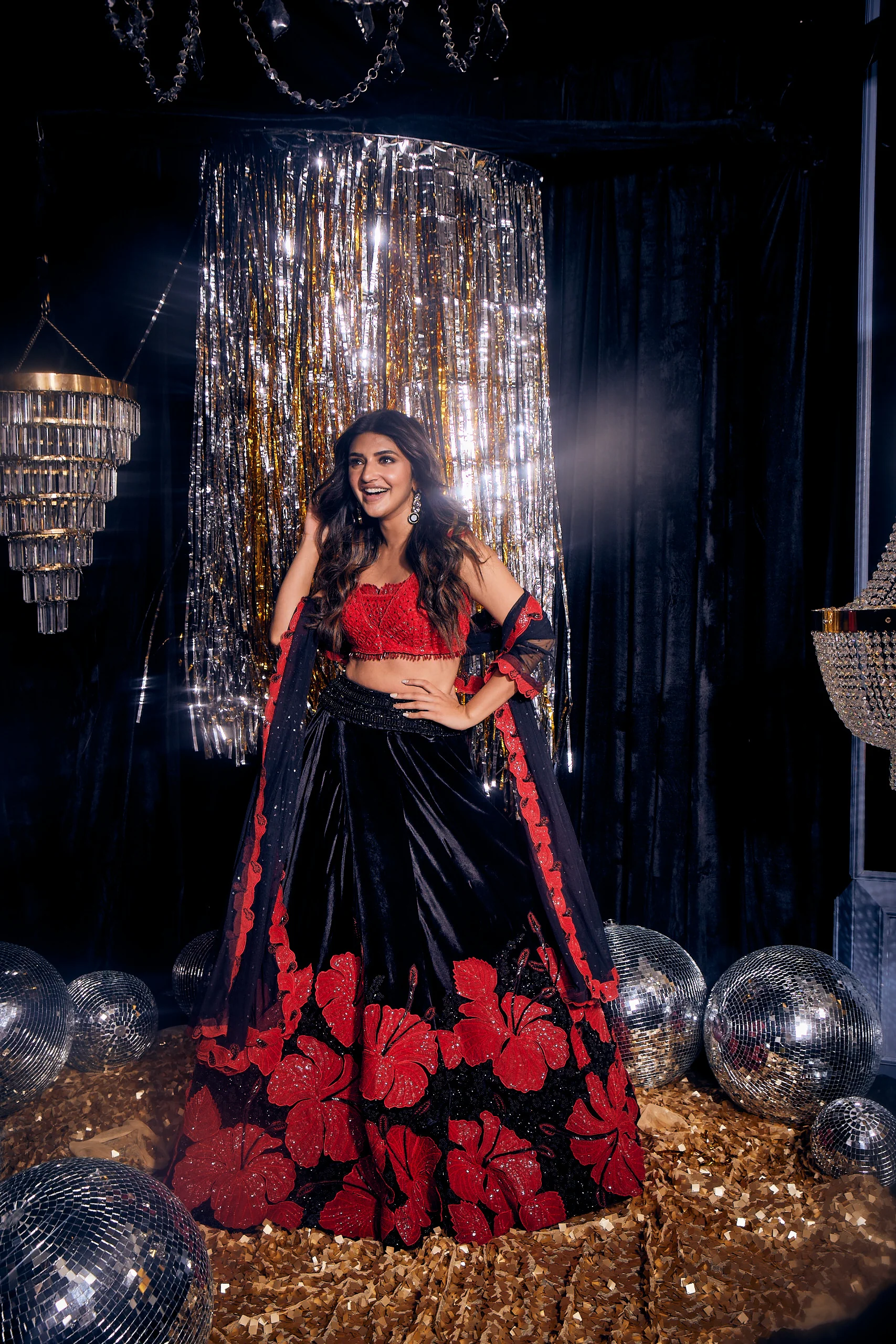 Neerus Black And Red Color Floral Work Gharga Set With Dupatta - Image 4