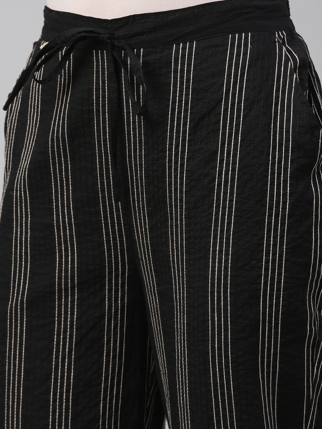 Neerus Black Beige Color Cotton Fabric Pants - Image 8