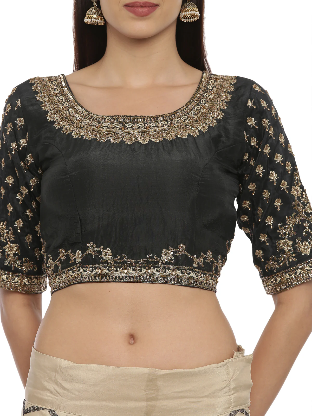 Neerus Black & Beige Zari Lehenga Set - Image 3